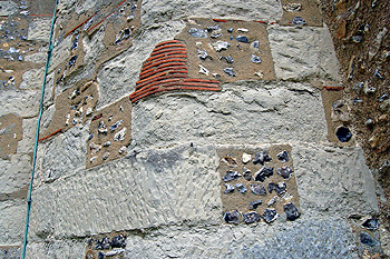 Differing materials in the church tower August 2007